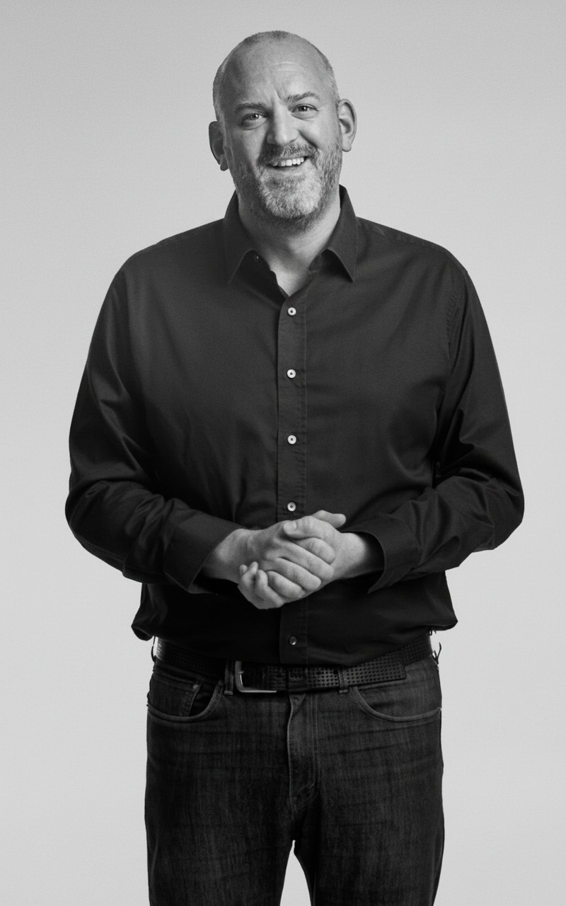 Adrian Watkins. Black-and-white editorial portrait. Singapore.